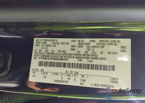 2022 Ford F150 Supercrew from USA, damaged, VIN 1FTEW1CP5NKD88101